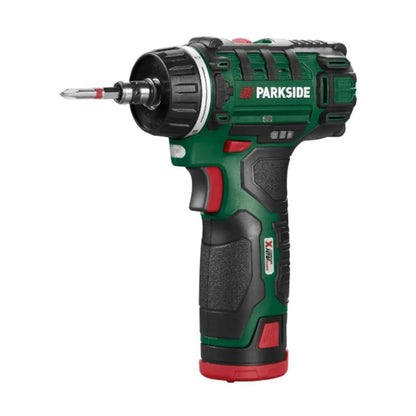 Σετ Δραπανοκατσάβιδο PARKSIDE 12V PBSA 12 E4 με 2 μπαταρίες, 1 φορτιστή και μεγάλη γκάμα εξαρτημάτων