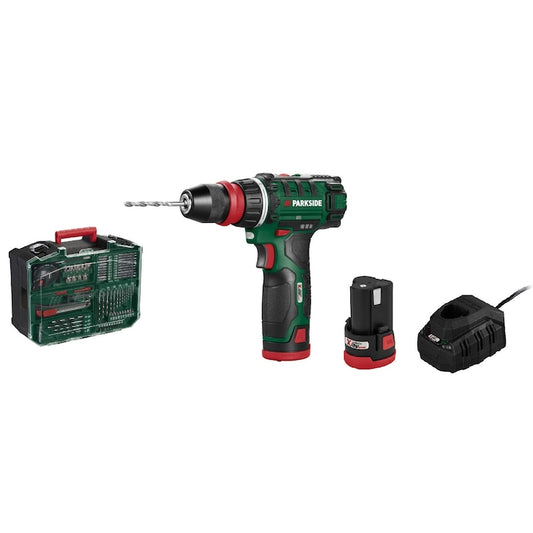 Σετ Δραπανοκατσάβιδο PARKSIDE 12V PBSA 12 E4 με 2 μπαταρίες, 1 φορτιστή και μεγάλη γκάμα εξαρτημάτων