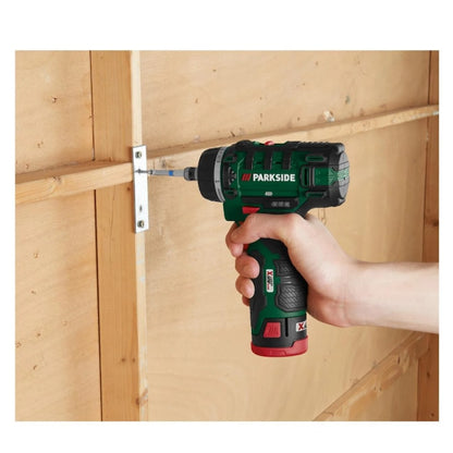 Σετ Δραπανοκατσάβιδο PARKSIDE 12V PBSA 12 E4 με 2 μπαταρίες, 1 φορτιστή και μεγάλη γκάμα εξαρτημάτων